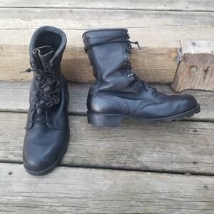 Vintage 90s y2k Grunge Punk Rock Black Leather Military Issue Combat Moto Boots